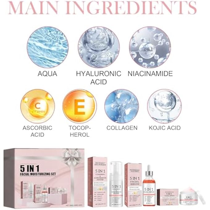 STRBOXONG 5 IN 1 FACIAL SERUM SKINCARE SET, MOISTURIZING FACE SKIN CARE KIT , ANTI AGING SKIN DAILY CARE ROUTINE KIT, FACE SERUM WITH CLEANSER, FACE CREAM CARE FOR ALL WOMEN & MEN SKIN TYPES - Image 4